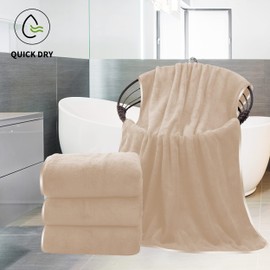 Cosy Family Microfiber 4 Pack Bath Towel Set, Lightweight and Quick Drying, Ultra Soft Highly Absorbent Towels for Bathroom, Gym, Hotel, Beach and Spa (Brown)