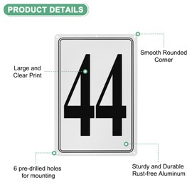 M METERXITY Aluminum Number Sign 44, 11.8 Inch House Numbers and Metal Letters, Parking Spot Letter Signs, Metal Letter Wall Decor for Garden/Door/Mailbox [Black Text On White]