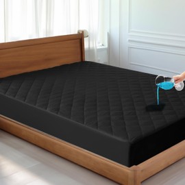 LUX Décor Queen Mattress Pad - Quilted Elastic Fitted Mattress Cover Protector Upto 16 Inches Deep Pocket - Soft Breathable Noiseless Mattress Topper (Black “60 X 80”)