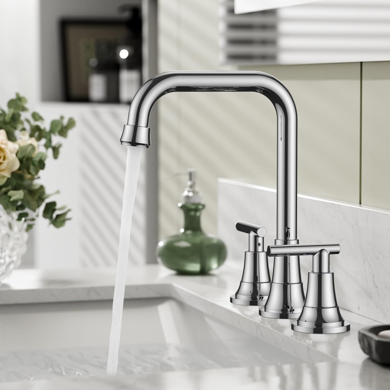 FORIOUS Widespread Bathroom Faucets Polished Chrome, 3 Hole Faucet for