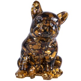 Nupuyai French Bulldog Figurine Resin Crystal Dog Figure Decorative Healing Stone Puppy Statue Gemstone Animal Sculpture for Lucky Charm Home Office Decoration, Tiger's Eye