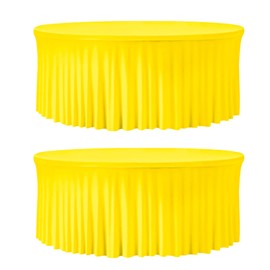 GEWONELIFE 2 Pack Yellow 60 inch Round Spandex Tablecloth, Washable Stretchy Fitted 5FT Round Tables,Elastic Edge with Skirt, Wrinkle Free Table Cloths for Wedding Banquet Party Birthday Buffet