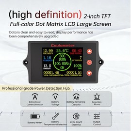 RQG New 300A Battery Monitor with Shunt,8-100V 2 Inch Color Screen Shunt Monitor,High Precision TFT Color Screen Coulometer for Car RV Golf Cart Solar Panel,Multi Functional,Easy to Read and Use