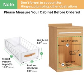 Pull out Cabinet Organizer Fixed with Adhesive Nano Film,Heavy Duty Slide out Pantry Shelves Drawer Storage,Sliding Mesh Cabinet Basket with Handle for Kitchen, Bathroom,Home, 9.8"W X 15.7"D X 6.2"H