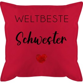 Kissen 50x50 - Weltbeste Schwester | Schöne Geschenkidee für die tollste Schwester | Geschenk für die Beste Schwester - 50 x 50 cm - Rot - Geschenke Schwestern gefüllt Sister Spruch