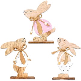 Scinzene Pack of 3 Easter Decoration Wooden Rabbit, Easter Decoration, Easter Decoration, Easter Bunny Decoration, Easter Decoration, Easter Decoration, Easter Decoration Table, Table Decoration,