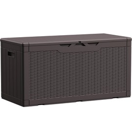 Devoko 100 Gallon Waterproof Large Resin Deck Box Indoor Outdoor Lockable Storage Container for Patio Furniture Cushions Garden Tools (100 Gallon, Dark Brown)