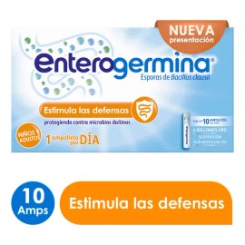Enterogermina Suspensión de Bacillus Clausii con 4 Billones de UFC de Probióticos 10 Ampolletas de 5 ml. Alivia la Diarrea para Niños y Adultos