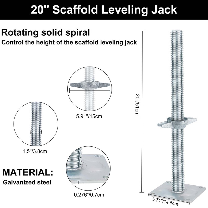 Yeipowr 20" Adjustable Scaffold Leveling Jack Feet - 1.5" OD