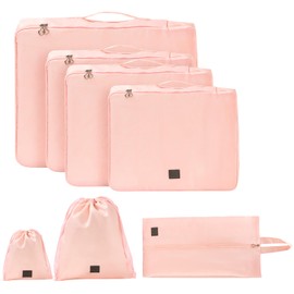 RUIOMII Travel Packing Cubes 7pcs Travel Essentials,Waterproof Packing Cubes for Suitcases,Travel Organiser Thickened Suitcase Organiser Bags,Serviceable Travel Accessories for Women(Set Of 7, Pink)