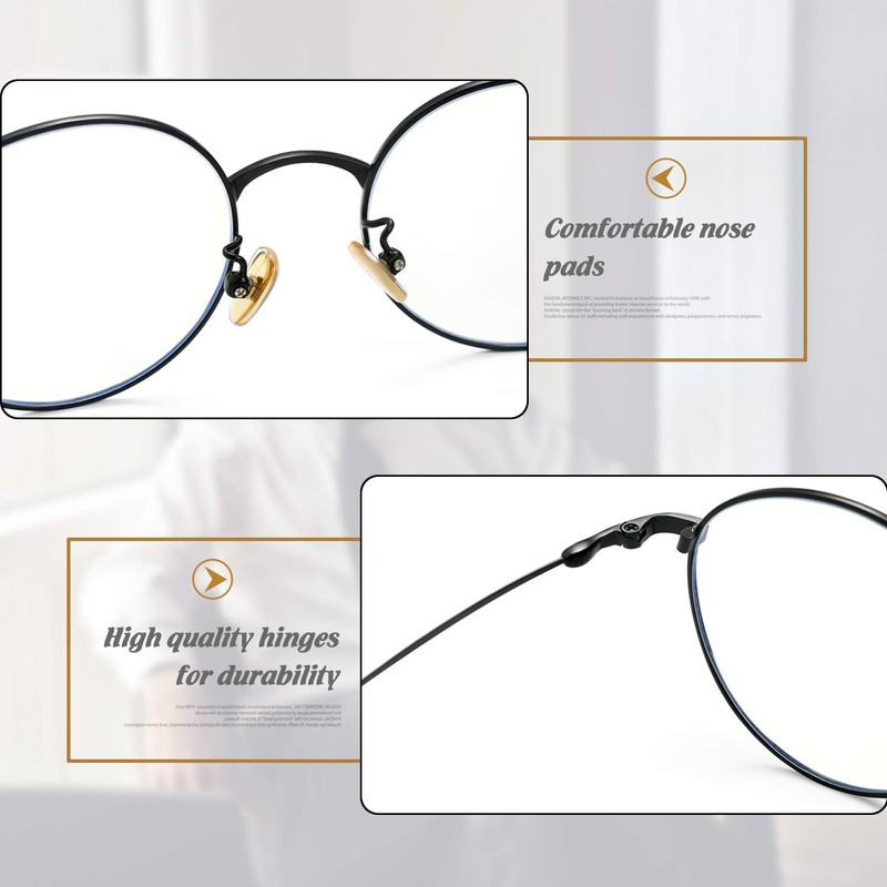Aroncent Unisex Glasses Metal Frame Round Glasses Retro Clear Lens