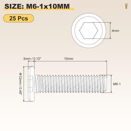 METALLIXITY Flat Head Hex Socket Cap Screws Bolts(M6-1x10) 25Pcs, Steel Hex Socket Furniture Bolts Screws - for Furniture Woodworking Project, Black