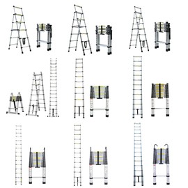 Telescoping Extension Ladder 14.4FT Aluminum Telescoping Ladder with Non-Slip Feet & Detachable Hook,Multi-Purpose Portable Loft Engineering Lifting Ladder, for Household and Outdoor Working