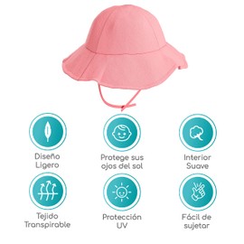 Tiernelle Sombrero para Niña. Gorros para bebés niñas de protección Solar para la Cabeza, Cuello y Ojos. Cómoda y Ligera. Ropa Bebe niña. Disponible en Rosa y Blanco. Excelente para Playa (Blanco)