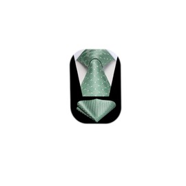 HISDERN Sage Green Ties for Men Handkerchief Classic Formal Green Necktie and Pocket Square Business Wedding Party