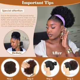 Fullart Afro Ponytail For Black Women #P27-613 Half Honey Blonde Half Bleach Blonde Super Soft Shiny Bouncy Hairpiece Kinky Curly Clip In