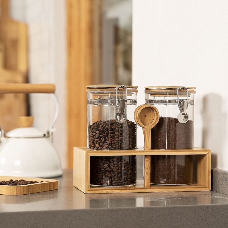 Yangbaga Glass Coffee Containers with Shelf, 2 x 45 oz