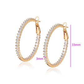 XUPING Rhinestone Hoop Earrings 18K Gold Cubic Zirconia Earrings for Women Hypoallergenic Gold Hoop Sparkle Crystal Jewelry Party Gifts（30mm）