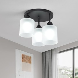 SINMILA Semi Flush Mount Ceiling Light with Clear Glass Shades,3-Lights Industrial Semi Flush Mount Light, Industrial Black Light Fixtures Ceiling Mount for Kitchen Living Room Foyer