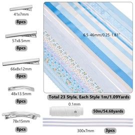 WADORN Bows DIY Making Kit, Lace Ribbon Hair Bow Making Kit Pre Cut Hairbows with 40Pcs Iron Hair Clip Finding 23 Styles Polyester Ribbon 3Pcs Glue Sticks 50M Sewing Thread for Gift Wrapping Hairband