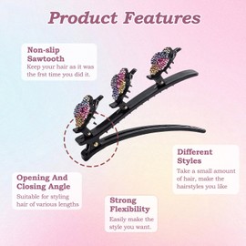 MOTIBACK 4pcs Sparkling Crystal Stone Flowers Hair Clips，Rhinestone Duckbill Clips,Colorful Side Bangs Clips Double Layer 3 Mini Hair Clips Accessories for Girls Women
