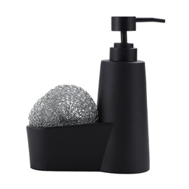 Spülbecken Organizer Set mit Stahlschwamm Spülmittelspender Schwarz Matt Küche Aufbewahrung Organizer Geschirrspülset