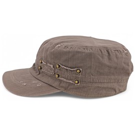 styleBREAKER Unisex Military Cap in Destroyed Vintage Look Adjustable Army Cap Made of Cotton Used Look Peaked Cap for Men and Women, taupe, Unit size
