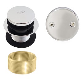 Westbrass A93K-26 Universal Fine or Coarse Thread Replacement Bathtub Tip-Toe Drain Plug with 2-Hole Faceplate, Polished Chrome