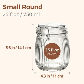 ComSaf Airtight Glass jar with lid 25oz Set of 6, Glass Storage Containers with Lids, Glass Canister, Mason Jars, Striped Clip Fastening Jar for Kitchen Canning, Oat, Coffee, Pasta, Snack, Nut, Candy