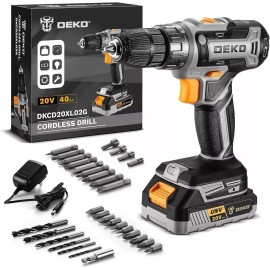DeKo Cordless Drill 20V Electric Power Drill Set Tool Drills Cordless Set Battery and