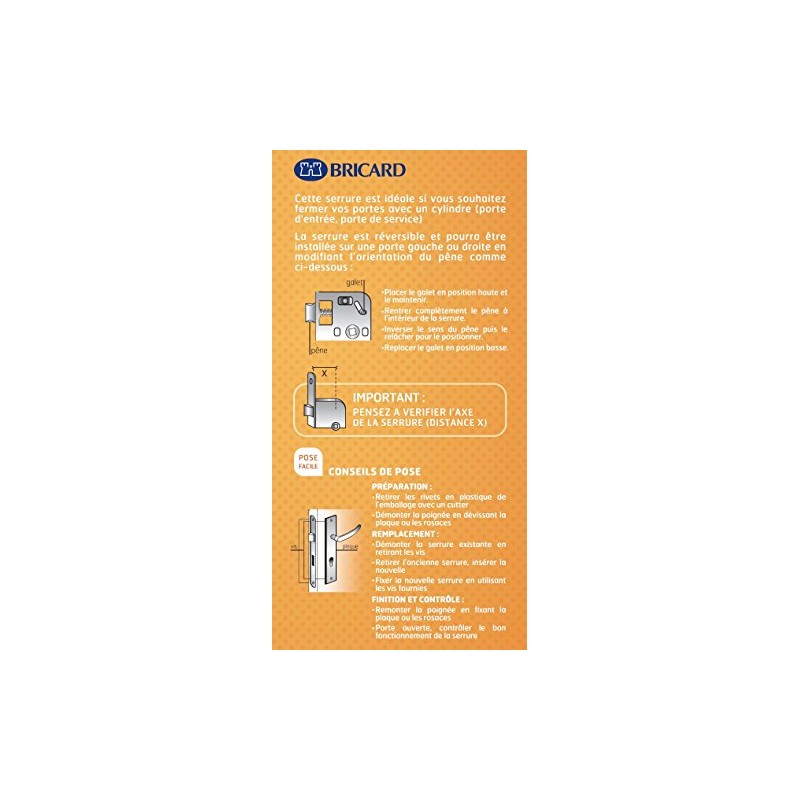BRICARD 2605 64 mm NF 1/2 Reversible Dead Bolt Lock