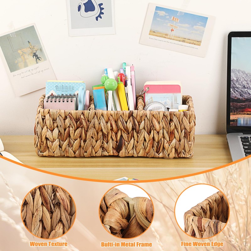 BSTKEY Natural Water Hyacinth 3-Slot Remote Control Holder, Hand-woven Remote
