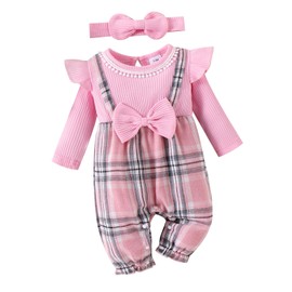 FOCUTEBB Baby Girl Clothes Fall Winter Outfits Ruffles Plaid Romper Long Sleeve Bodysuit One Piece Jumpsuit 0-18 Months, Pink, 9-12 Months