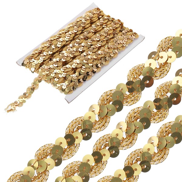MECCANIXITY 11 Yard Sequins Beaded Lace Trim 0.6 Inch Wave