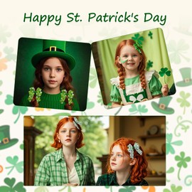 10 PCS St. Patrick's Day Hair Bows Clips - Green & White Clover Hair Accessories for Women & Girls - Perfect St Patricks Day Hairbow