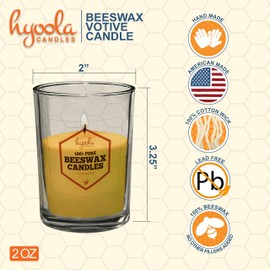 Hyoola Beeswax Votive Candles - Handmade, All Natural, 100% Pure Unscented Bee Wax Candle - Decorative, Golden Yellow 2 oz. Beeswax Candle - 20 Hour Burn Time