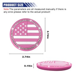 2PCS Bling Car Cup Holder Coasters, 2.74'' American Flag Anti Slip Drink Mat, Crystal Rhinestone Insert Car Cup Coaster, Anti-Scratch Shockproof Embedded Decration Coaster (Pink)