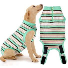 Dog Surgery Recovery Suit,Surgical Recovery Suit for Large Female Dgos Spay,Zipper Closure,Combed Cotton Breathable Onesie,Multi Green Striped L