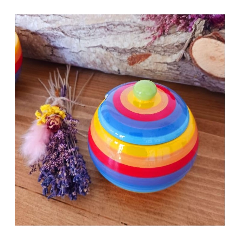 Buddha-Buddha Hand Painted Rainbow Stripe Ceramic Sugar Bowl