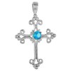 Sterling Silver Turquoise Cubic Zirconia Fleury Cross Pendant, 1 inch