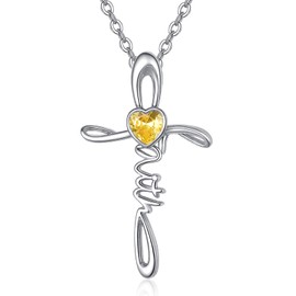 TANGPOET Birthstone Faith Cross Necklace for Women Girls Silver 925 Cross Chain Christian Jewellery Gifts for Birthday Mother's Day Christmas Christening Confirmation, Sterling Silver, Zircon