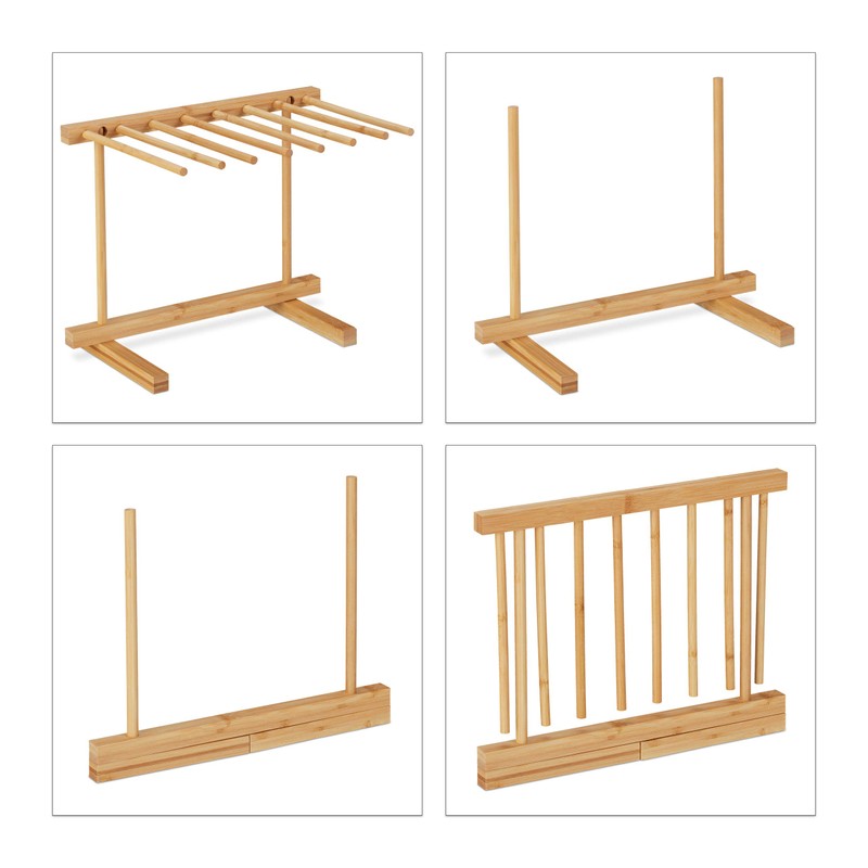 Relaxdays Pasta Dryer, 8 Bars, Long Pasta, Space-saving, Foldable, Bamboo