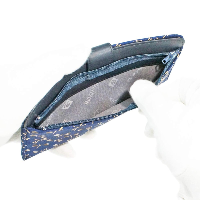 Indenya 2107-14-008 Long Wallet, Bundle, Large, Thin, Deer Leather, Navy