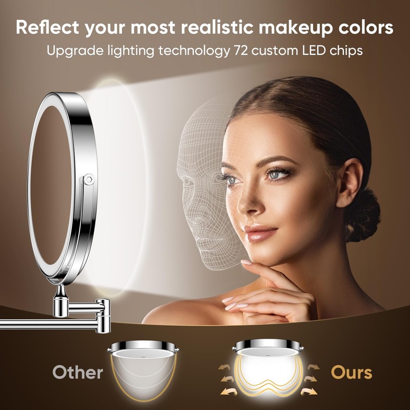 FASCINATE Rechargeable Wall Mounted Makeup Mirror with Lights and Magnification,