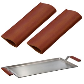 LemonRoad Leather Handle Covers - Set of 2 - Leather Grill Press Potholder Carbon Steel Griddle Handle Covers Brown Heat Resistant for Cast Iron