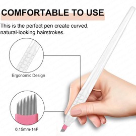 Professional Black Disposable Microblading Pens Hand Tools with Blades for Eyebrow Makeup Permanent Makeup Microblading Supplies (0.15-14F-White 10PCS)