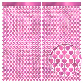 2 Pack 3.3x6.6ft Pink Foil Heart Tinsel Curtain - Gleaming Iridescent Tinsel Shapes for Valentine's Decorations, Love Celebrations, Affectionate Events, Decor Expressing Warm & Connection