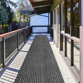 ZGR Runner Rug 4 ft x 20 ft Indoor/Outdoor Low Profile, Hallway, Kitchen, Patio, Deck Area, RV, Entryway, Garage, with Natural Non-Slip Rubber Backing, Gray with Black Stripe, Custom