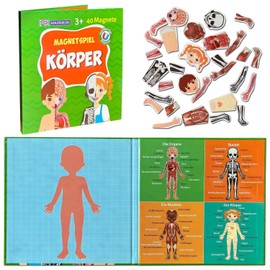 MAGNIKON Magnetic Educational Game about the Human Body for Children from 3 Years, Human Body Game, Children's Motor Skills Toy with Large Playing Field for Employment on the Car, Gift