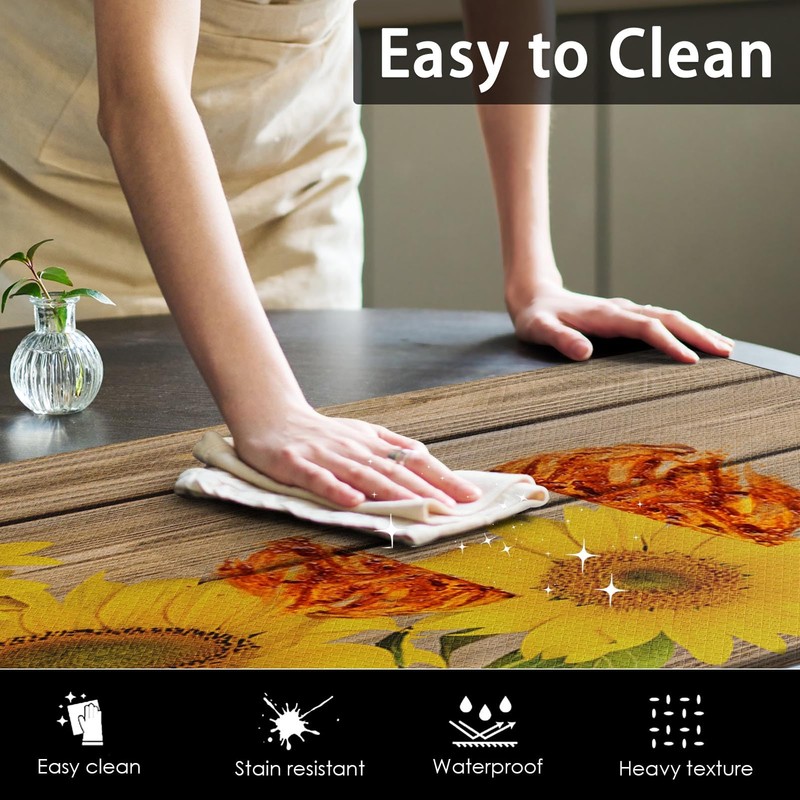 Anti-Fatigue Sunflower Kitchen Rug Set of 2 Cushioned Wooden Background